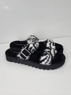 NEW! Koolaburra By Ugg Faux Furr Ah Zebra Double Strap Slides Size 10